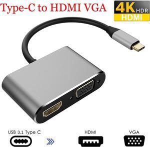 USB 3.1 Type-C to HDMI VGA Adapter,2 in 1 VGA HDMI 4K UHD Dual Screen Display Adapter Compatible MBP w/Thunderbolt 3 Port 2018 iPad Pro/MacBook Pro/Chromebook/Lenovo and More USB C devices