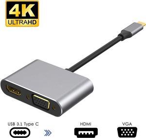 USB C to HDMI VGA Adapter, USB Type-C Hub with 4K HDMI, 1080P VGA, Compatible with MacBook Pro, Chromebook and More USB Type-C Devices
