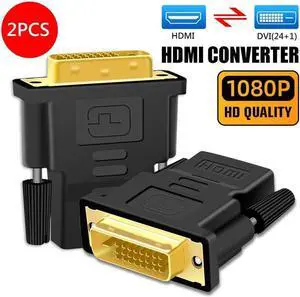 2-Pack DVI to HDMI Bi-Directional Adapter, DVI 24+1 Male to HDMI Female Converter, Support 1080P, 3D for PS3,PS4,TV Box,Blu-ray,Projector,HDTV