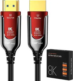 4K 120Hz HDMI to HDMI Fiber Optic Cable Plenum-Rated, 48Gbps High Speed 3D 8K@60Hz 4K@120Hz 144Hz HDMI Cord eARC HDR10 HDCP 2.2&2.3 -for Laptop,Game Monitor,PS3,PS4,Blu-ray - 16FT, Red