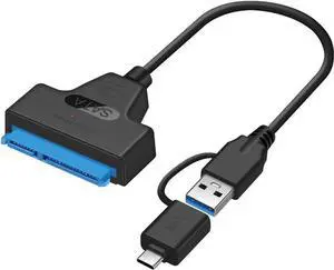 SATA to USB 3.0/USB-C Adapter Cable for 2.5 inch Hard Drive HDD/SSD Data Transfer, External Hard Drive Converter Support UASP (Black)