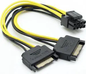 18cm/0.59ft Dual SATA 15pin to 8pin(6+2) Video Card Powr Adapter Cable PCI-E SATA Power Supply Cable 15- Pin to 8 Pin cable