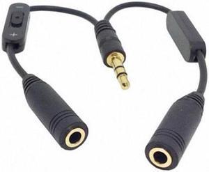 Aomoproing Black 3.5mm Stereo Male to Double 3.5mm Female Audio Headphone Y Splitter Cable with Volume Switch