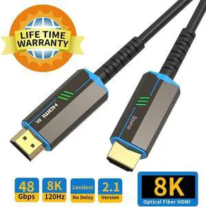 Fiber Optic HDMI 2.1a Cable, 8K HDMI 2.1 High Speed 48Gbps 8K@60Hz 4K@120Hz Dynamic HDR 10, eARC, HDCP2.2, 4:4:4 Audio Cable for in-Wall Installation-30FT