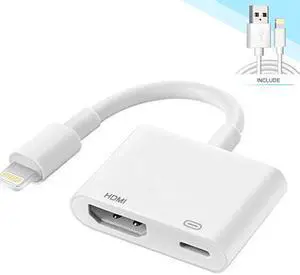 HDMI Adapter for Phone, Compatible with iPhone XS/XSmax/XR/X/8/7/6/Plus/iPad/iPod to HD TV/Monitor/Projector/Laptop, 1080P Digital AV Adapter with Female Port