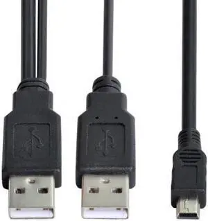 Aomoproing USB2.0 Dual Two A type Male to Mini 5-Pin male Y Cable for Hard Disk Drive Case