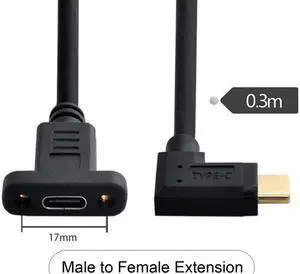 Aomoproing 90 Degree Left & Right Angled USB-C USB 3.1 Type C Male to Female Extension Data Cable 30cm