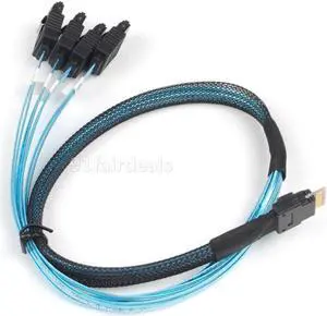 Heretom SAS 4.0 SFF-8654 4i 38pin Host to 4 SATA 7pin Target Hard Disk Cable 50CM