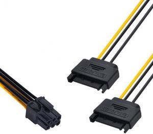 Aomoproing Dual two SATA 15 Pin Male M to PCI-e Express Card 6 Pin Female Graphics Video Card Power Cable 15cm