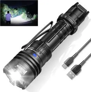 T1 Tactical Flashlights 2000 High Lumens, Rechargeable Flashlight 498 Meters Long Beam Distance, Handheld Flash Light with Tactical Tail Button for Tactical Gear, Suvival, Emergencies, Outdoor