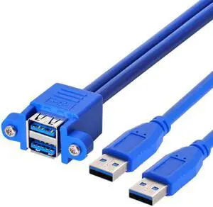 Aomoproing Combo Dual USB 3.0 Male to Stackable Female Extension Cable 50cm with Screw Panel Mount Holes