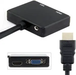 Aomoproing HDMI to VGA & HDMI Female Splitter with Audio Video Cable Converter Adapter For HDTV PC Monitor