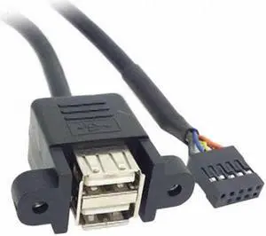 Aomoproing  50cm Stackable Dual USB 2.0 A Type Female to Motherboard 9 Pin Header Cable with Screw Panel Holes