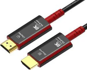 50FT Fiber Optic HDMI Cable, 8K HDMI 2.1 High Speed 48Gbps 8K@60Hz 4K@120Hz Dynamic HDR 10+, eARC, HDCP2.3, 4:4:4 Audio Cable for in-Wall Installation- (Black+Red)