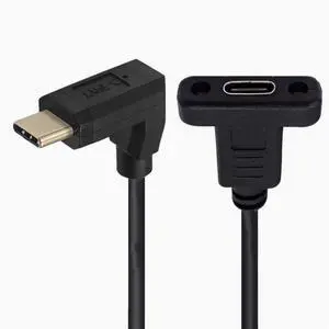 USB 3.1 Type-C Male to female extension cable with panel mounting screw hole 10Gbps gold-plated 90-degree elbow Bend up and down head
