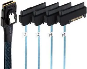 Aomoproing Internal 36 Pin Mini SAS SFF-8087 Host to 4 SFF-8482 Target SAS Hard Disk and SATA Power Cable 50cm