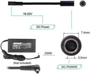 Aomoproing DC Jack 7.4*5.0mm Input to 3Pin Power Plug Cable Compatible for Laptop Blade Pro 17 and Blade 15 Model Support 230W/160W Charge Adapter