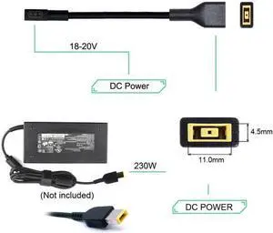Aomoproing Rectangle Jack 11.0*4.5mm Input to 3Pin Power Plug Cable Compatible for Laptop Blade Pro 17 and Blade 15 Model Support 230W/160W Charge Adapter