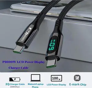 USB C Cable LED Power Display E-Marker PD 100W 5A Fast Charging 6.6ft 480Mbps Data Transmission Type C Cable for MacBook Pro Samsung Galaxy iPad and More (6.6)