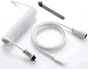 Custom Coiled USB C Cable for Gaming Keyboard, Double-Sleeved Mechanical Keyboard Cable with Detachable Metal Aviator, 1.5M USB-C to USB-A, White Color