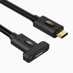 USB4 :TYPE-C male straight head turn Type-C female strap ears fixed panel extension cable 8K60HZ Lightning Multi-function 240W 1m