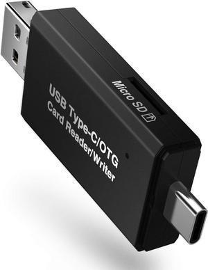 SD/Micro SD Card Reader, 3-in-1 USB2.0/Type-C/Micro-USB OTG Adapter Portable Memory Card Reader for SDXC, SDHC, SD, MMC, RS-MMC, Micro SDXC, Micro SD, Micro SDHC Card and UHS-I Cards (Black)
