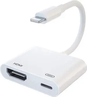 Lighting to HDMI Adapter, Lighting Digital AV Adapter with Lighting Charging Port for HD TV Monitor Projector 1080P Compatible with Phone, Pad and Pod (iOS 11/12/13)- White