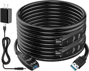 USB 3.0 Active Extension Cable 50FT, Long USB Type-A Male to Female Extender Cord, Built-in A Signal Booster Smart Chip, 5Gbps Transfer, for Printer, Xbox, Webcam, VR, Hard Drive, USB Hub