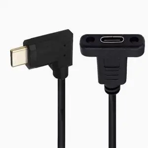 USB 3.1 Type-C Male to female extension cable with panel mounting screw hole 10Gbps gold-plated 90-degree elbow Left and right curvature Straight head 1.8 m