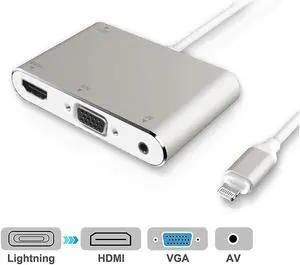 Compatible with iPhone iPad HDMI VGA Adapter Converter,Digital AV Adapter, Version 4 in 1 Digtal AV Adapter for iPhone X / 8 / 8Plus/7/7Plus/6/6s/6s Plus/5/5s iPad iPod to Projector HDTV