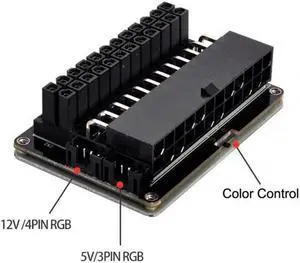 Aomoproing ATX 24Pin Female to 24pin Male 90 Degree Power Adapter Mainboard Motherboard With RGB Led for Desktops PC Supply