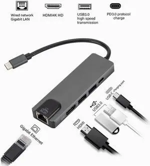 5 in 1 USB Type C Hub Hdmi 4K USB C Hub to Gigabit Ethernet Rj45 Lan Adapter for Mac book Pro Thunderbolt 3 USB-C Charger
