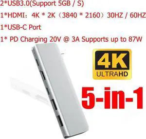 5 in 1 USB TYPE-C HUB USB-C to 4K HDMI USB TYPE-C Adapter with 4K HDMI USB 3.0 for MacBook Laptop
