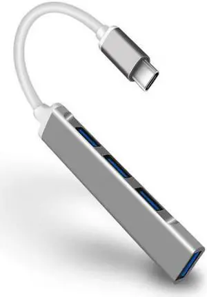 USB C Hub, Aluminum USB C Adapter with 4 USB 3.0 Ports, for MacBook Pro 2018/2017, ChromeBook, XPS, Galaxy S9/S8, and More-Gray