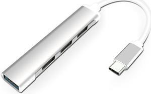 USB-C Hub Ultra-Slim Aluminum 4-Port USB Hub 3.0 for MacBook Air, Mac Pro/Mini, Microsoft Surface Pro, Dell XPS 15 and More-Silver