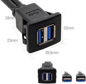 Aomoproing  1m Waterproof Dual USB 3.0 Extension Latch Mount Car AUX Cable for Dashboard Panel