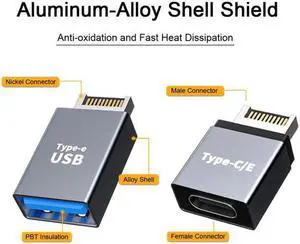 Aomoproing  2pcs USB 3.1 Front Panel Header Male Type-E to Type-A & Type-C USB-C Motherboard Extension Data Adapter