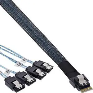 Aomoproing Slim Line SAS 4.0 SFF-8654 4i 38pin Host to 4 SATA 7pin Target Hard Disk Fanout Raid Cable 50cm