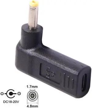 Aomoproing USB 3.1 Type C USB-C to DC 19V 4.8*1.7mm Adapter PD Emulator Trigger 90 Degree Angled Yellow