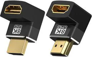 HDMI 90&270 Degree Right Angle Adapter, 8K HDMI2.1 Right Angle Adapter Support 8K@60Hz, 4K@120Hz, HDR, eARC for HDTV Switch Laptop PS4 PS5 Xbox, 2-Pack