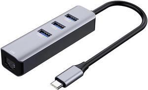 USB C to Ethernet Adapter, USB Type C Hub with RJ45 1Gbps Ethernet Port, Multiple Ports 4-in-1 USB 3.0 Splitter for Laptop MacBook Pro/Air iMac USB-C Laptop and More, Gray