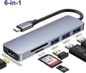 USB C Hub, 6-in-1 USB C to HDMI Adapter with 4K HDMI, USB 3.0, 2*USB-A 2.0 and SD/TF Card Reader, Multiport Splitter Compatible with MacBook Air/Pro M1/M2, Surface Go and More