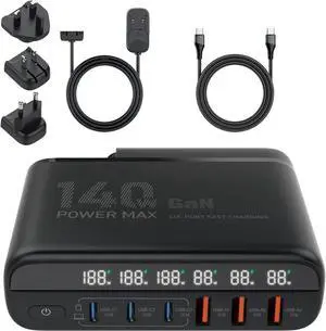 140W USB Type C Charging Station Hub, 6 Port USB Desk Charger, 140 Watt GaN Fast Charger with Charger Power Strip Replaceable Plug Compatible for All Phones and Tablets