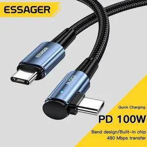 [3.3ft, 1-pack] 5A PD 100W USB C to USB C Cable Type C Fast Charging C to C Super Fast Charging Right Angle 90 Degree, USB C Charging Cable 480Mbps Data Nylon Braided for Samsung Galaxy iPad MacBook
