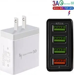48W Quick Charger 3.0 USB Charger for Samsung A50 A30 iPhone 7 8 Huawei P20 Tablet QC 3.0 Fast Wall Charger - White