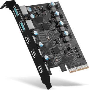 Pcie USB Card Pcie USB 3.2 Gen 2, 5 Port Pcie Expansion Card USB 3.2 10Gbps High Speed Transmission Stable Power USB 3.2 Front Expansion Card- (3X USB C - 2X USB A)