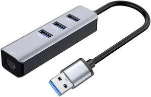 USB 3.0 to Ethernet Adapter, 4-in-1 USB 3.0 Hub with 3 USB-A 3.0 & 1Gbps RJ45 Network, USB to LAN Adapter for MacBook Pro Air, Surface, Chromebook, Laptop and More