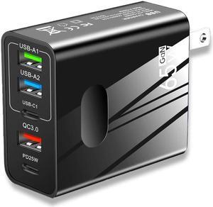 5-Port 65W USB-C PD Laptop Charger Power Adapter Compatible with MacBook Pro/Air, iPad Pro, iPhone 14 Pro, Galaxy Tab S8, S23, Dell XPS 13- Black