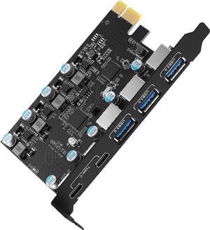 Pcie USB Card Pcie USB 3.0, 5-Port Pcie Expansion Card USB3.0 5Gbps High Speed Transmission Stable Power USB 3.0 Front Expansion Card- (2X USB C - 3X USB A)