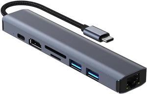 7-in-1 USB-C USB C to Ethernet Adapter, 7-Port USB Hub with 2xUSB3.0, 1x100W PD & 1Gbps Rj45 Network, SD/TF, 4K HDMI Adapter for Laptop, Support Windows, Mac OS, Surface Pro, Linux, XPS